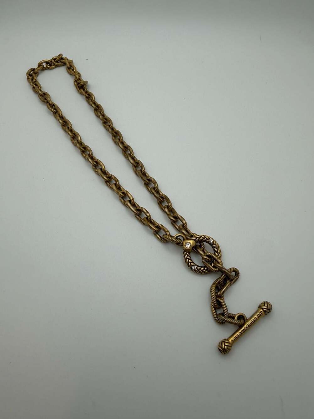 Jay Strongwater Gold-Tone Rope Chain Necklace Crystal Accents and T-Bar Closure